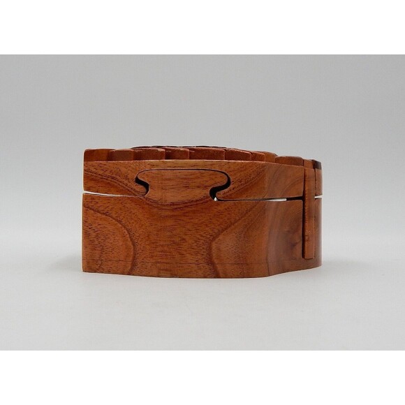 Tiger Carved Wood Puzzle Round Box Wooden Intarsia Keepsake Trinket Hidden - Picture 8 of 8